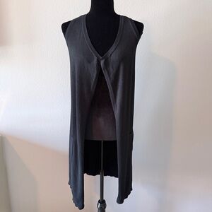 RD Style Black Sleeveless Open-Front Long Cardigan